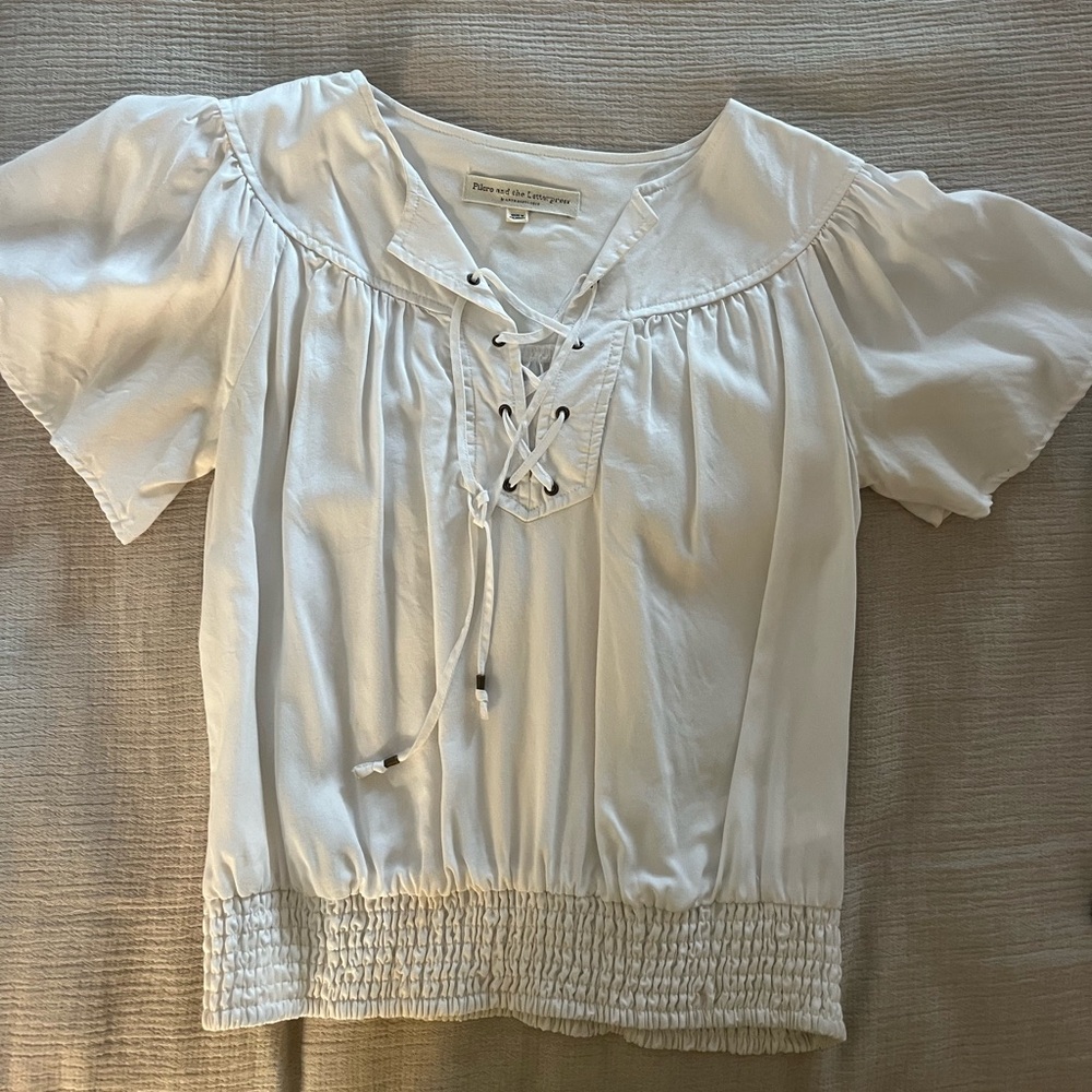Anthropologie Pilcro and the Letterpress White Lace-Up Pirate Top